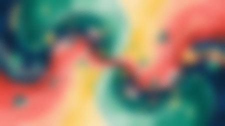 Abstract background featuring swirling shapes in red, yellow, green, and teal with a frosted...の写真素材