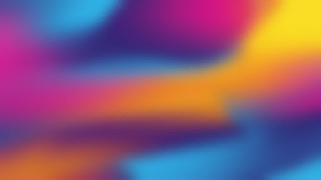 Blurred abstract background featuring vibrant purple, yellow, and blue color gradients.の写真素材