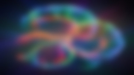 Dark frosted glass texture with abstract colorful swirls and glowing light patterns.