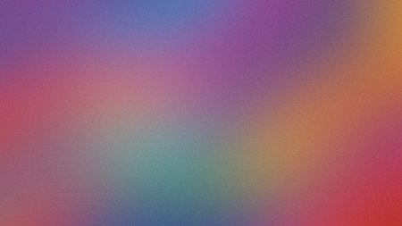 A smooth color gradient features purple, blue, green, and red tones with a subtle grainy texture.