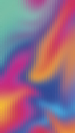 Vibrant abstract gradient with vertical lines in pink, orange, blue, and yellow hues.