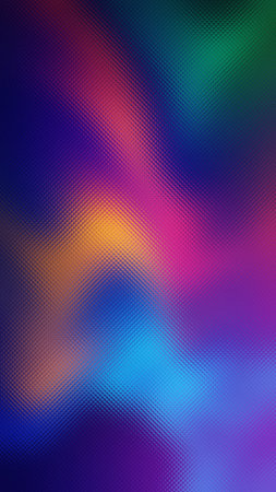 Vibrant abstract colors in blue, purple, pink, and orange on frosted glass texture.