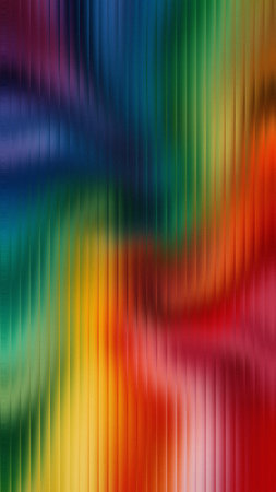 Full spectrum rainbow swirl through frosted glass texture with vertical lines and blurred light.の写真素材