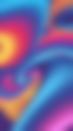 Vibrant abstract swirls of blue, pink, yellow, and purple with a frosted glass texture.