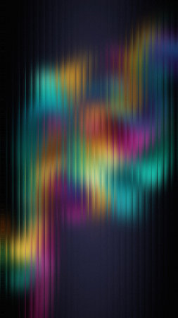 Colorful abstract swirl with teal yellow pink and purple hues on dark background. Clear details a...
