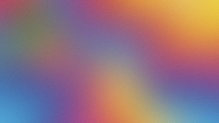 Vibrant rainbow gradient background with subtle grain texture in orange, yellow, purple, blue.