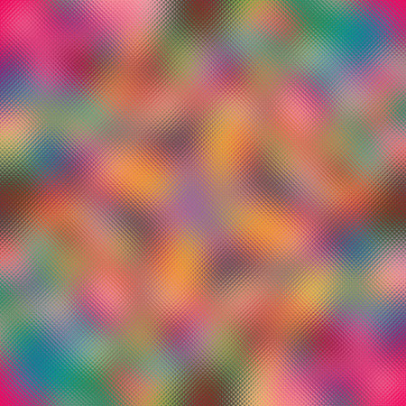 Textured frosted glass with a mosaic of pink orange and teal colors and a dark background.の写真素材