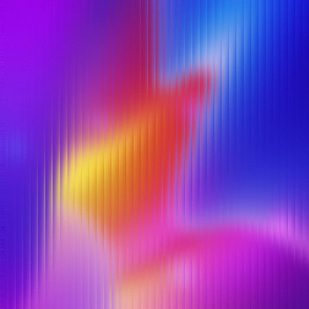 A vibrant abstract gradient of purple, blue, pink, and yellow with a ribbed texture.