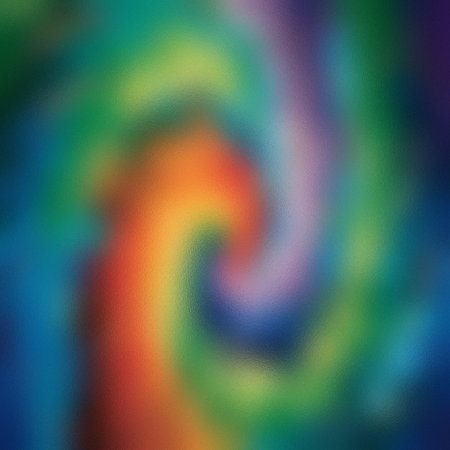 A swirling abstract background with a frosted glass texture in green, orange, red, and blue tones.の写真素材