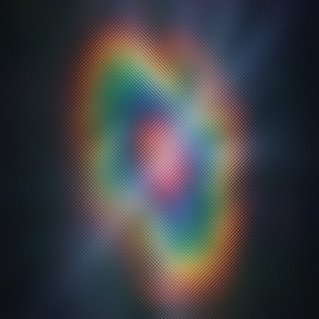 A dark textured frosted glass surface with subtle, muted rainbow color distortions.
