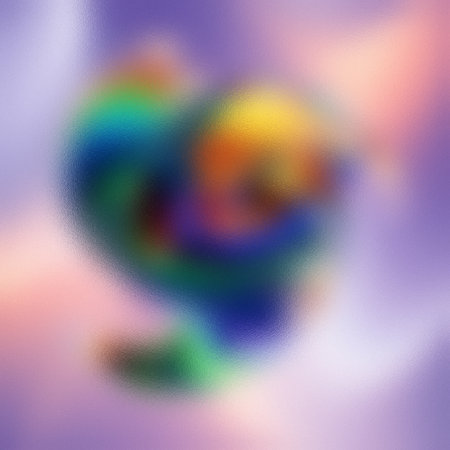 Abstract blurry heart shape with rainbow colors on frosted glass texture. Clear details and vibra...の写真素材