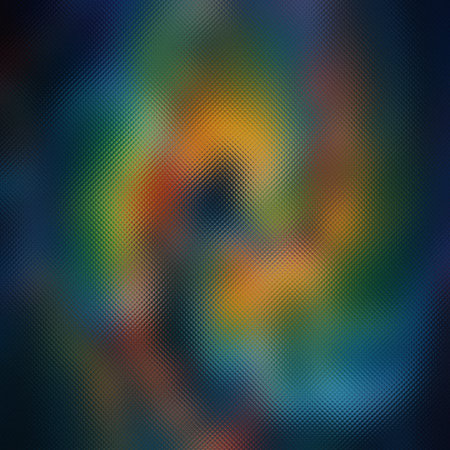 Frosted glass texture with blurred abstract swirls of blue green orange and yellow colors.の写真素材