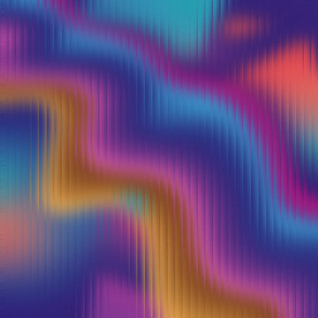 Wavy abstract gradient of purple, orange, and blue with soft blurry shapes and vertical lines.