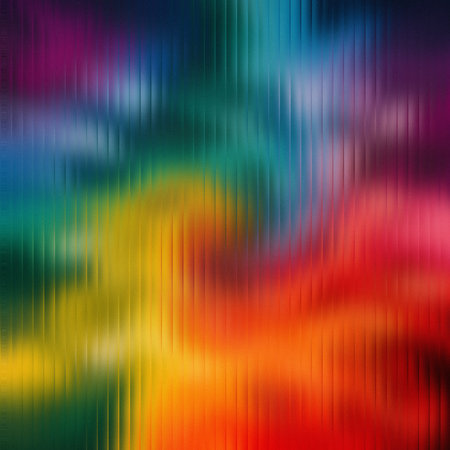 Vibrant rainbow colors blurred behind a vertical frosted glass texture with a psychedelic feel.
