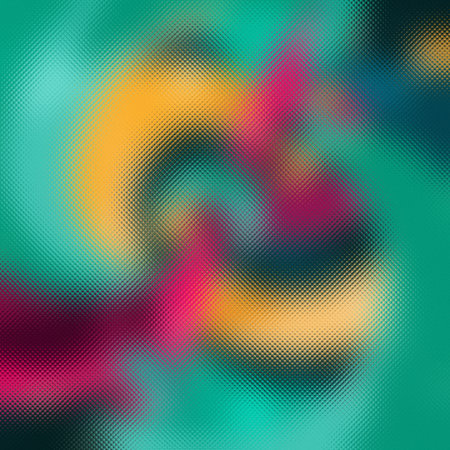 Frosted glass texture with swirling abstract forms of teal, yellow, and magenta. Clear details an...の写真素材