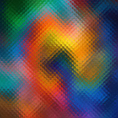Frosted glass texture with a dynamic swirl of bright, contrasting colors and diffused light.の写真素材