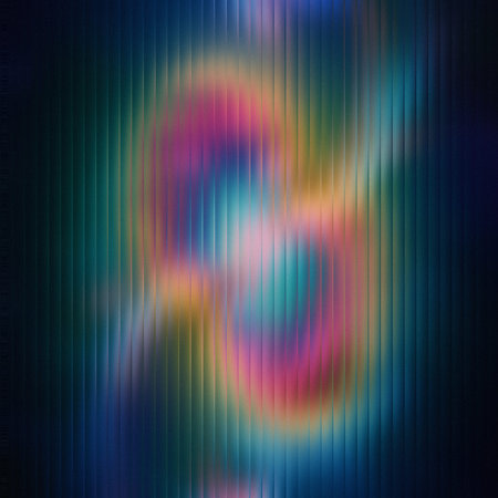 Moody abstract colors with a soft glow swirl through a vertical frosted glass texture.