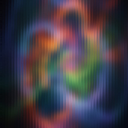 Abstract swirling colors of purple, blue, green, and orange with vertical lines. Clear details an...の写真素材