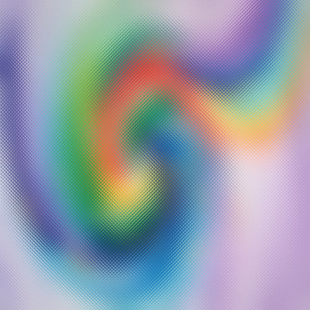A circular swirl of bright, blended colors is seen through a frosted glass texture.の写真素材