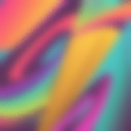 Abstract blurred pattern of neon pink, orange, yellow, and teal on frosted glass. Clear details a...
