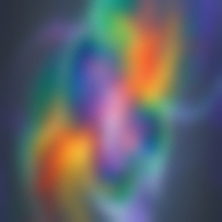 Frosted glass texture with blurred rainbow colors against a dark background. Clear details and vi...の写真素材