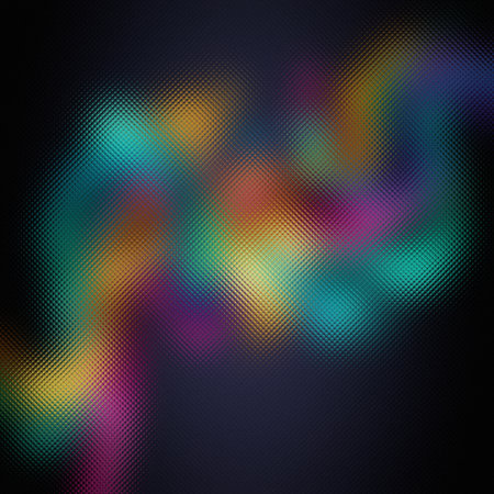 Frosted glass texture with blurred abstract swirls of teal yellow purple and orange colors.の写真素材