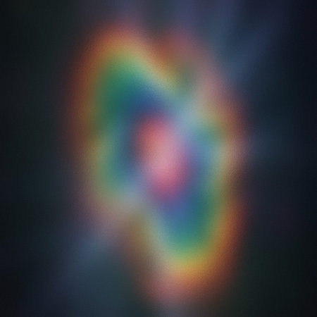Abstract rainbow swirl pattern with frosted glass texture against a dark background.