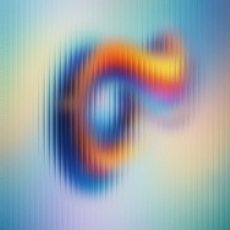 Blurry abstract shapes in blue, orange, and yellow behind vertical lines. Clear details and vibra...の写真素材