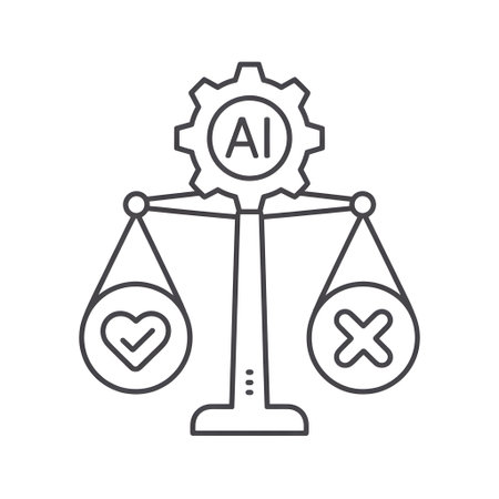 Scales with AI gear symbol weigh a heart and a cross, representing choice Clear details and vibra...の写真素材