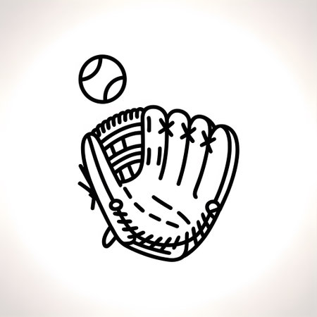 Sports showing baseball glove and ball simple line art icon on white backgroundの写真素材