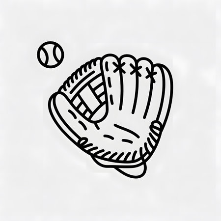 Sports showing baseball glove and ball line drawing icon on white background keywords: baseball,...の写真素材