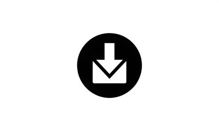 Black download arrow icon inside a black circle on a white background. Clear details and vibrant ...の写真素材