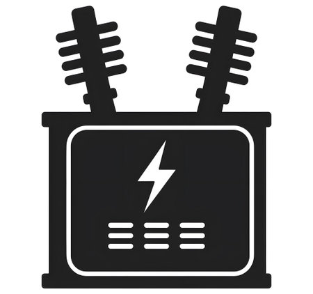 A black silhouette of an electrical transformer with a lightning bolt symbol. Clear details and v...