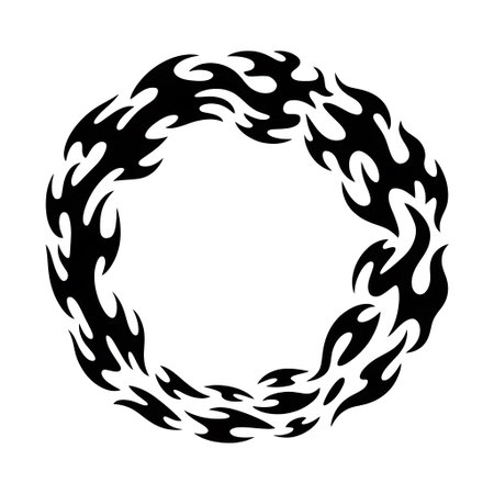 Symbols showing black flame circle tribal design on white background keywords: flame, fire,...の写真素材