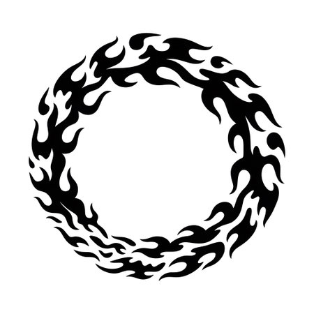Black tribal flame circle design on a white background, abstract and graphic Clear details and vi...の写真素材