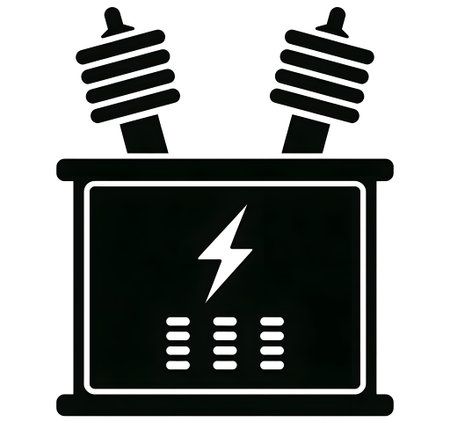 A black silhouette of an electrical transformer with a lightning bolt symbol. Clear details and v...