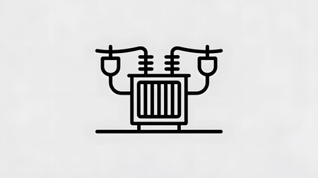Engineering showing line art icon of an electrical transformer keywords: transformer,...