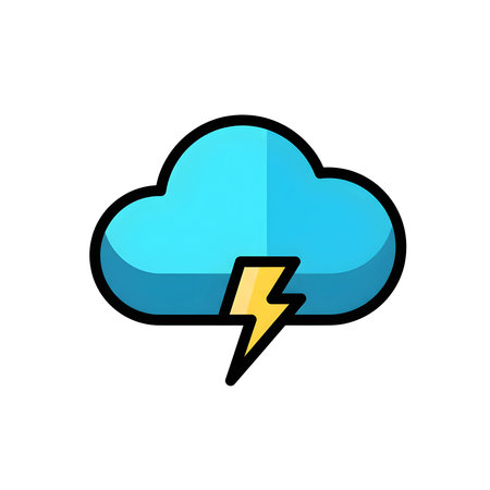 Nature showing blue cloud with yellow lightning bolt icon on white background keywords: cloud,...