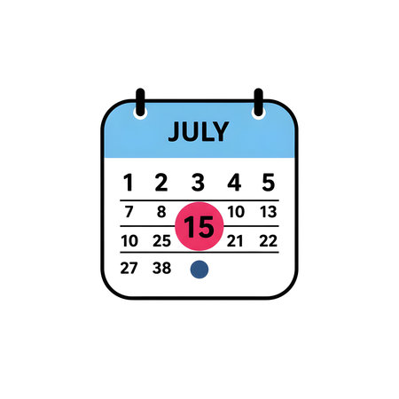 Highlighted showing july calendar page with highlighted 15th on white background. High...の写真素材