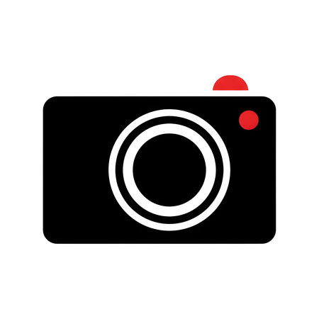 Objects showing simple black camera icon with red accents on white background keywords: camera,...の写真素材
