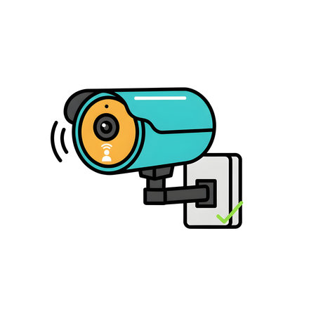 Cctv showing turquoise security camera icon mounted on wall keywords: security, camera,...の写真素材