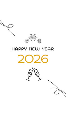 Stock showing minimalist happy new year 2026 greeting with champagne toast. High resolution...