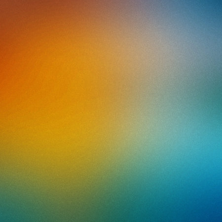 A smooth gradient transitions from orange and yellow to teal and blue with subtle grain.
