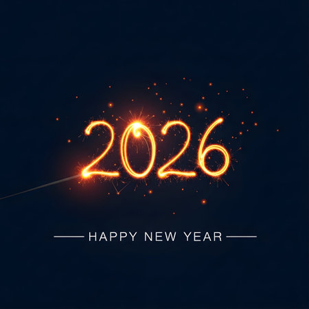 Glowing 2026 numbers made of sparkler fireworks on a dark background Clear details and vibrant co...