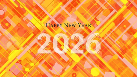 Abstract background with geometric shapes and lines in orange, yellow and pink hues.