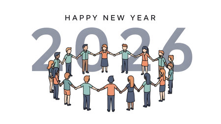 Craft showing happy new year 2026 diverse people holding hands circle. High resolution image...