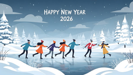 Skating showing happy new year ice skating winter scene. High resolution image suitable for...