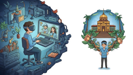 Reality showing virtual reality exploration of culture and technology. High resolution image...の写真素材