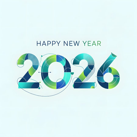 Stylized abstract design with the year 2026 for a Happy New Year greeting Clear details and vibra...