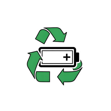 A battery icon surrounded by a green recycling symbol on a white background Clear details and vib...